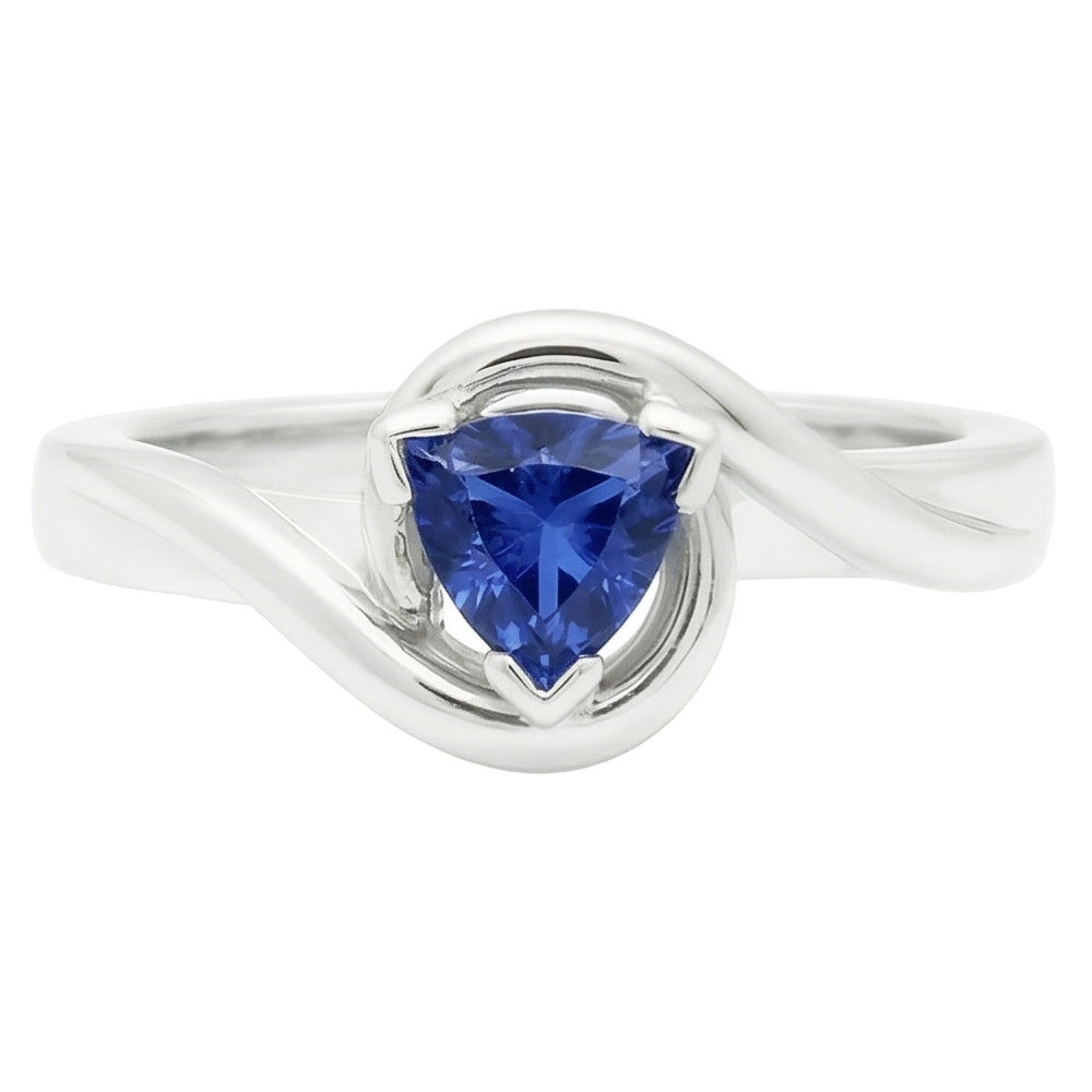 Solitaire Trillion V Prong Blue Sapphire Ring 0,50 carati di diamanti con oro bianco 14K