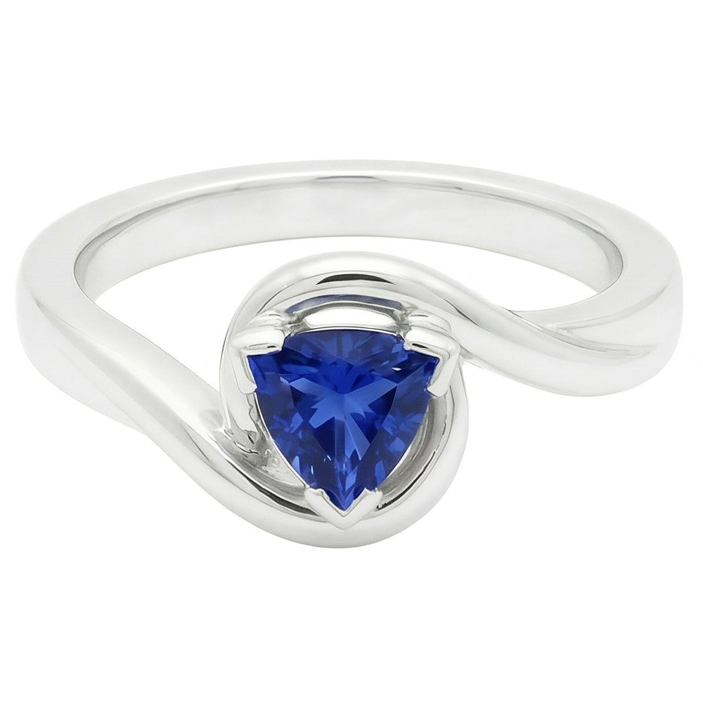 Solitaire Trillion V Prong Blue Sapphire Ring 0,50 carati di diamanti con oro bianco 14K