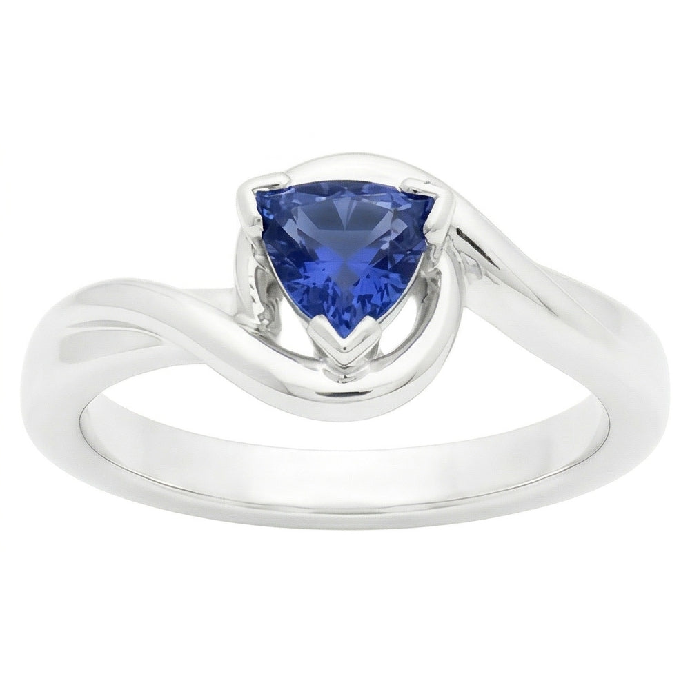 Solitaire Trillion V Prong Blue Sapphire Ring 0,50 carati di diamanti con oro bianco 14K
