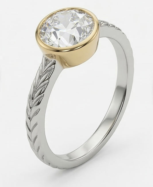 Solitaire Vecchio Minatore Genuino Diamante Naturale Autentico ( non creato in laboratorio ) Ring Bezel Set Stile Vintage 1,5 Carati