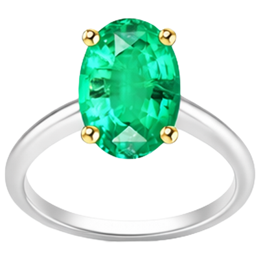 Anello con Gemma Oro Bicolore 14K con Smeraldo – vista frontale