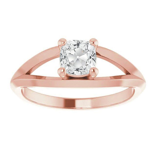 Solitaire Cushion Vecchio Minatore Genuino Diamante Ring 3 Carati 4 Poli Con Gambo Diviso