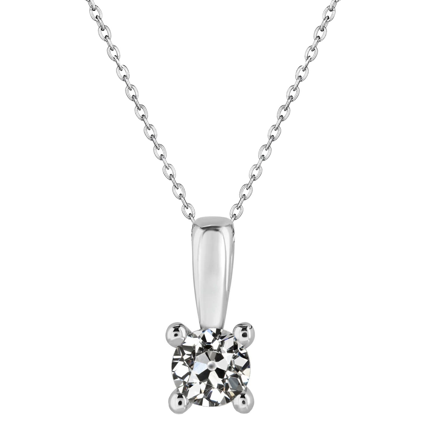 Diamante Fine Cuscino Antico Pendente a Goccia in Oro Bianco 14K – vista principale
