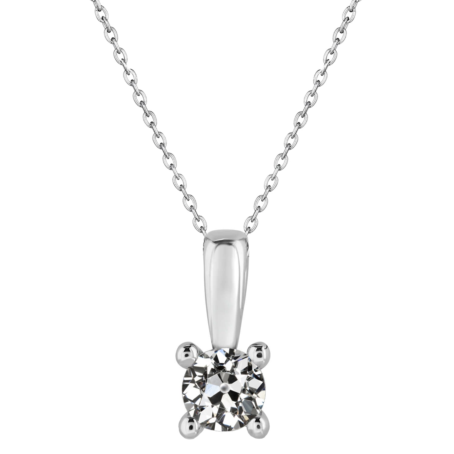 Diamante Fine Cuscino Antico Pendente a Goccia in Oro Bianco 14K – vista principale