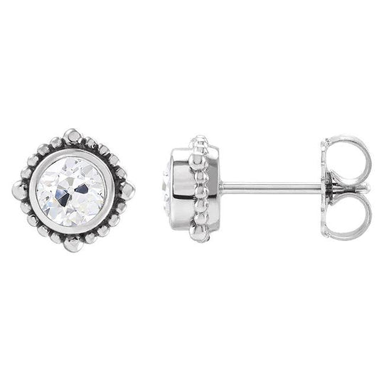 Solitaire Genuino Diamante Studs Il Giro Vecchio Minatore Set Di Castoni Push-Back Da 3 Carati