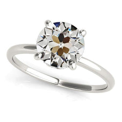 Solitaire Old Mine Cut Genuino Diamante Ring Prong Set Oro 3 Carati