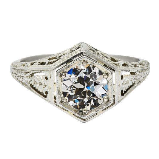 Solitaire Old Mine Cut Vero Diamante Ring Filigrana Stile Vintage 3 Carati