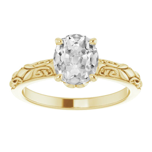 Brillante Cuscino Antico Anello Monopietra in Oro Giallo 14K – vista principale
