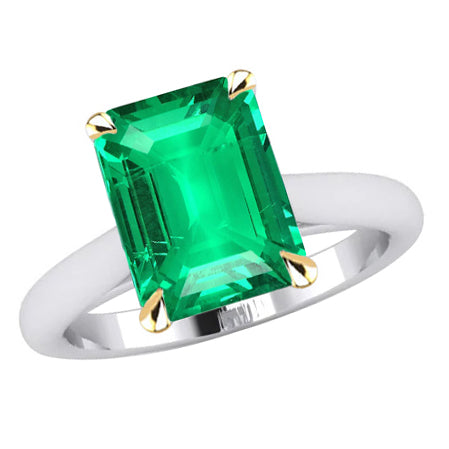 Taglio a Gradini Smeraldo Fine anello in Oro Due Toni 14K – vista principale