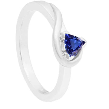 Solitaire Trillion V Prong Blue Sapphire Ring 0,50 carati di diamanti con oro bianco 14K