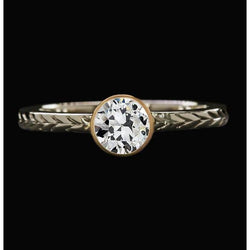 Solitaire Vecchio Minatore Genuino Diamante Ring Bezel Set Stile Vintage 1,5 Carati