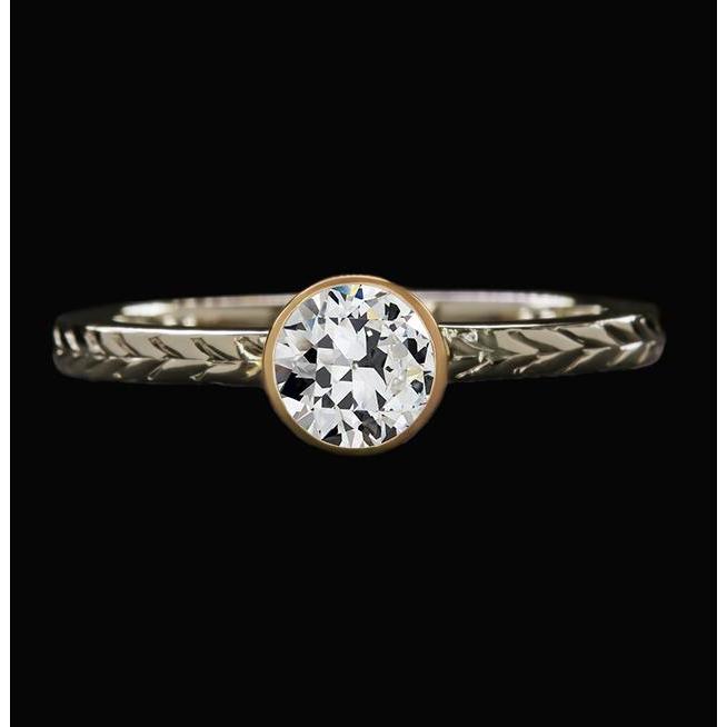 Solitaire Vecchio Minatore Genuino Diamante Ring Bezel Set Stile Vintage 1,5 Carati