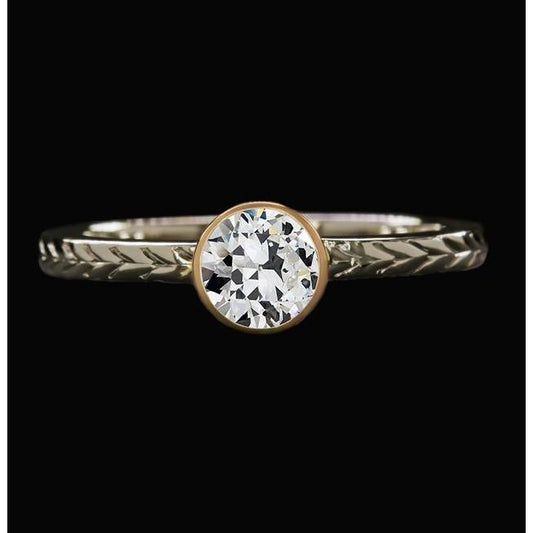 Solitaire Vecchio Minatore Genuino Diamante Ring Bezel Set Stile Vintage 1,5 Carati