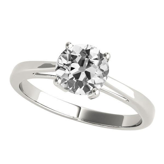 Solitaire Vecchio Minatore Naturale Diamante Wedding Ring 2 Carati Oro Bianco 14K