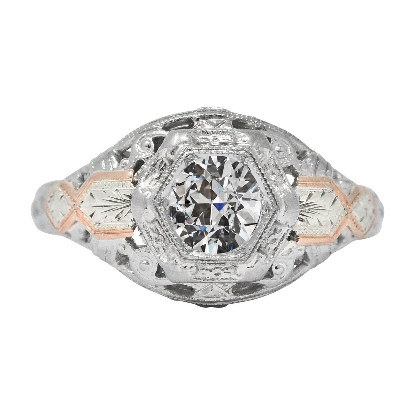 Solitaire Vecchio Taglio Genuino Diamante Fancy Ring Bezel Antique Style 2 Carati