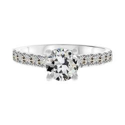 Oro Bianco 14K Cuscino Antico Diamante Fine Solitario con Pietre