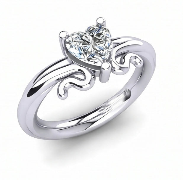 Solitario A Forma Di Cuore Anello Nuziale Con Genuino Diamante Naturale Autentico ( non creato in laboratorio ) Da 1.50 Ct Oro Bianco 14K