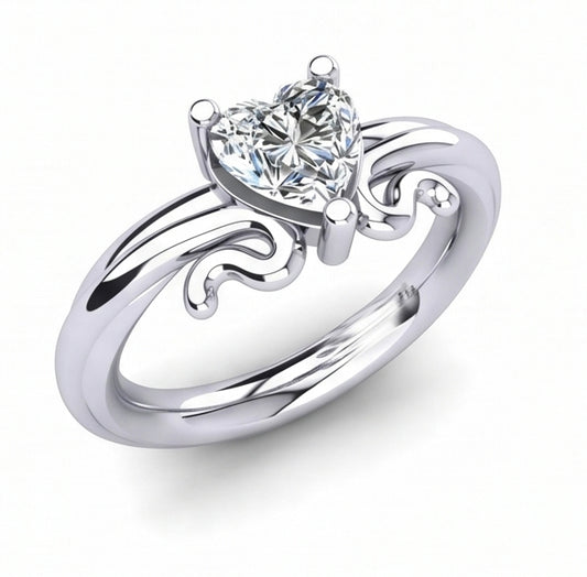 Solitario A Forma Di Cuore Anello Nuziale Con Genuino Diamante Naturale Autentico ( non creato in laboratorio ) Da 1.50 Ct Oro Bianco 14K