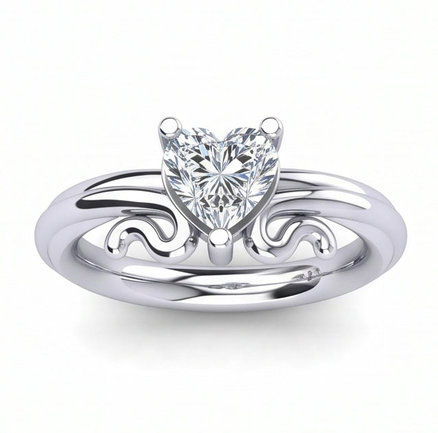 Solitario A Forma Di Cuore Anello Nuziale Con Genuino Diamante Naturale Autentico ( non creato in laboratorio ) Da 1.50 Ct Oro Bianco 14K