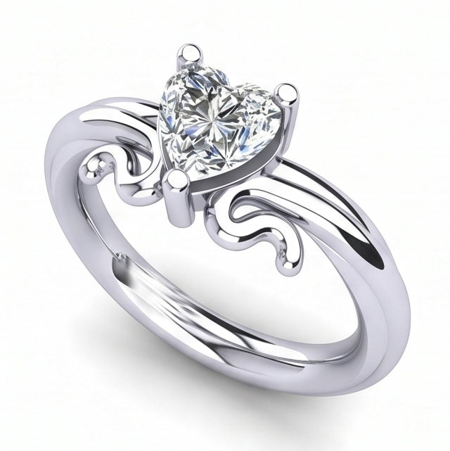 Solitario A Forma Di Cuore Anello Nuziale Con Genuino Diamante Naturale Autentico ( non creato in laboratorio ) Da 1.50 Ct Oro Bianco 14K