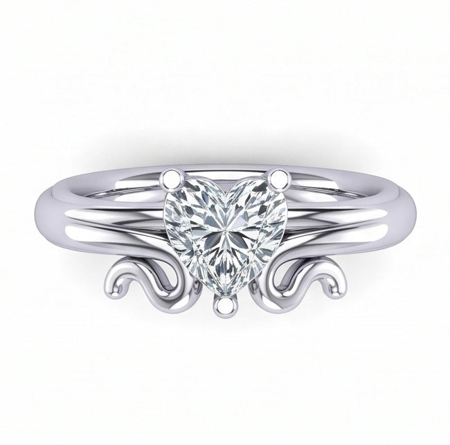 Solitario A Forma Di Cuore Anello Nuziale Con Genuino Diamante Naturale Autentico ( non creato in laboratorio ) Da 1.50 Ct Oro Bianco 14K