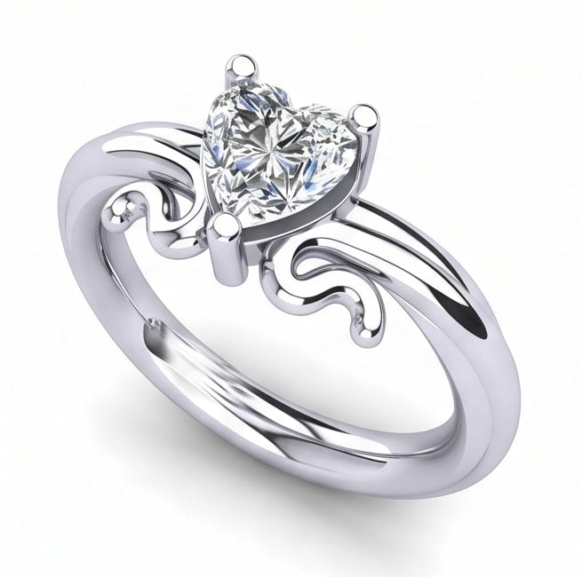 Solitario A Forma Di Cuore Anello Nuziale Con Genuino Diamante Naturale Autentico ( non creato in laboratorio ) Da 1.50 Ct Oro Bianco 14K