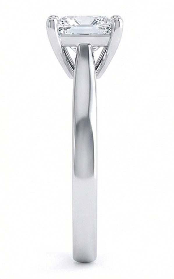 Solitario A Taglio Radiante. Anello Nuziale Con Naturale Diamante Da 1.10 Carati. Oro Bianco 14K