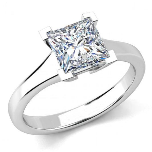 Solitario Anello Anniversario 3 Carati Grande Naturale Diamante Taglio Principessa In Oro Bianco
