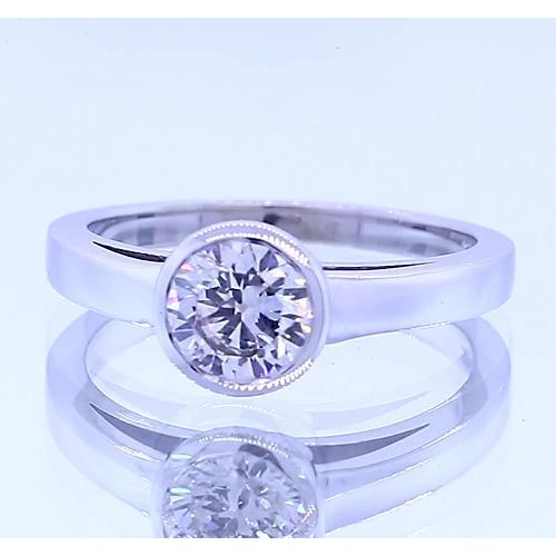 Solitario Anello Con Genuino Diamanti Rotondi Lunetta Set 1 Carati Oro Bianco 14K