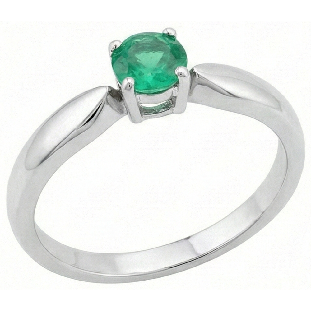 Solitario Anello Di Fidanzamento Con Verde Smeraldo A Taglio Rotondo Da 2.50 Ct. Oro Bianco 14K