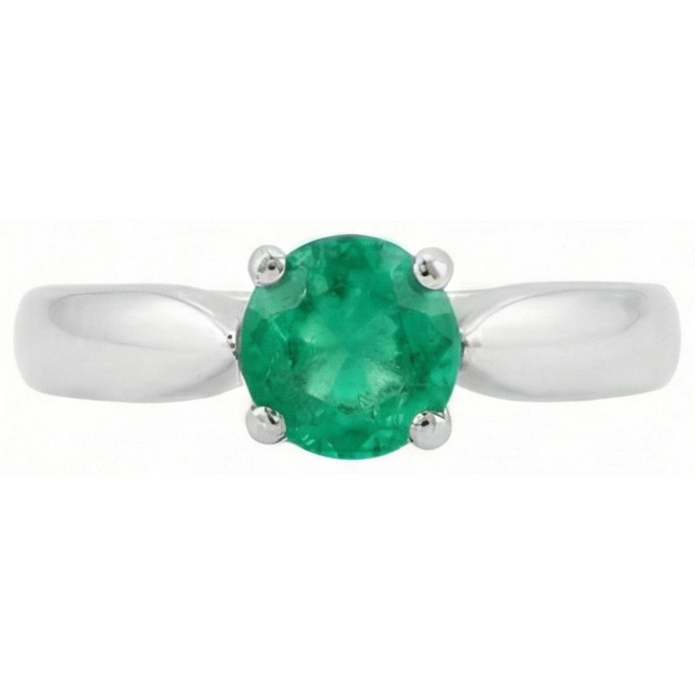 Solitario Anello Di Fidanzamento Con Verde Smeraldo A Taglio Rotondo Da 2.50 Ct. Oro Bianco 14K
