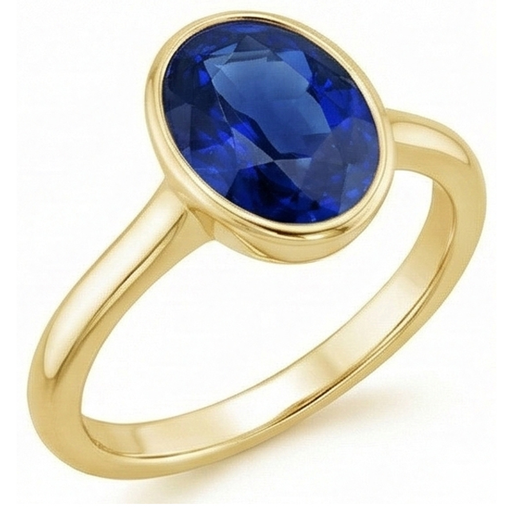 Solitario Anello Di Fidanzamento Lunetta Set Zaffiro Ceylon Ovale 2.50 Carati