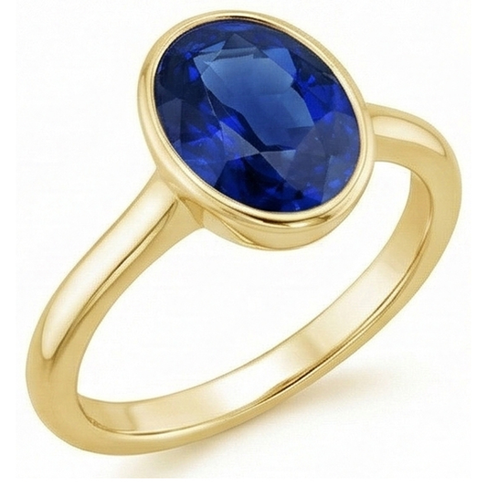 Solitario Anello Di Fidanzamento Lunetta Set Zaffiro Ceylon Ovale 2.50 Carati