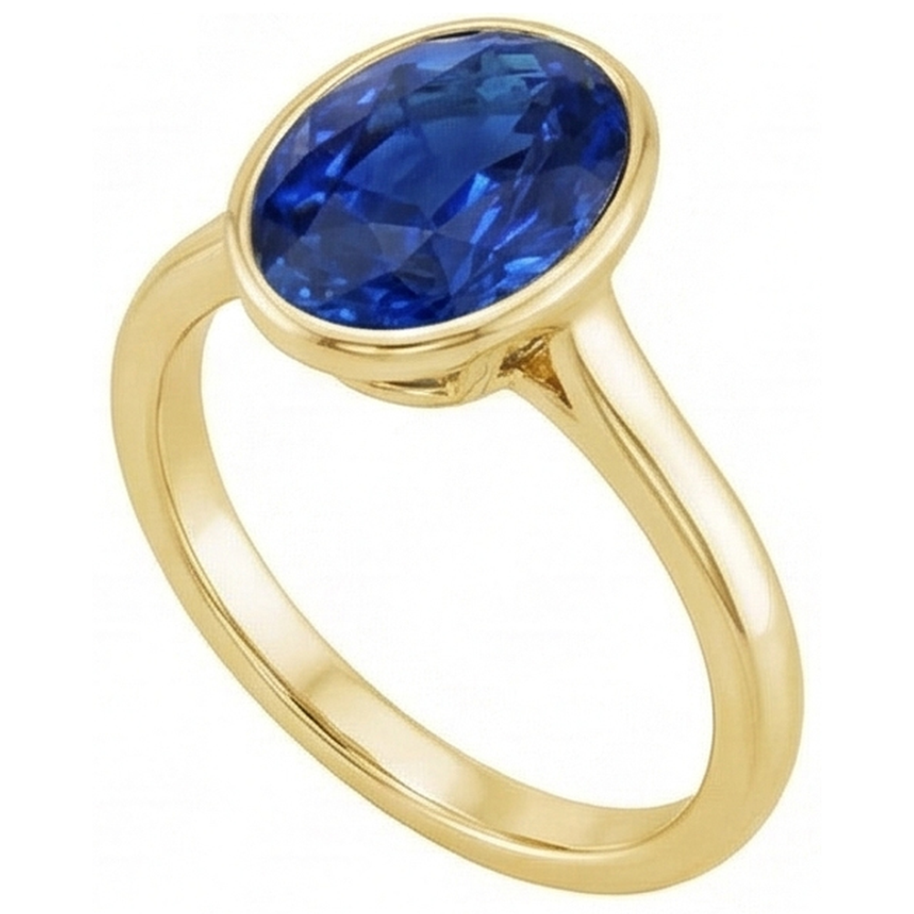 Solitario Anello Di Fidanzamento Lunetta Set Zaffiro Ceylon Ovale 2.50 Carati