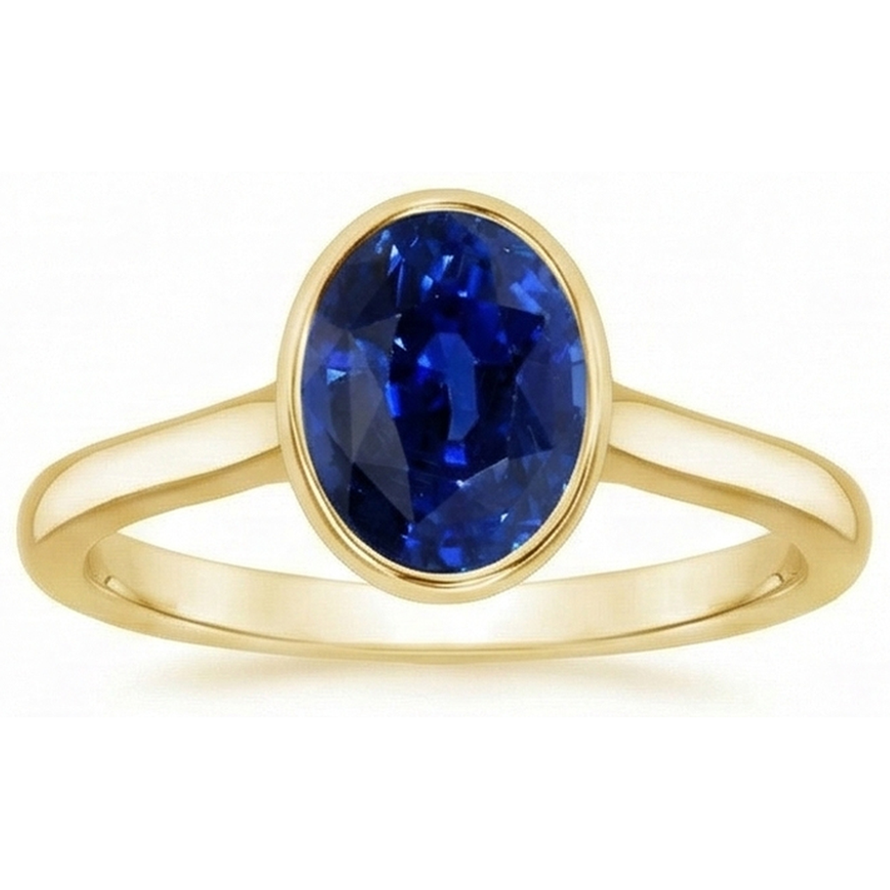 Solitario Anello Di Fidanzamento Lunetta Set Zaffiro Ceylon Ovale 2.50 Carati
