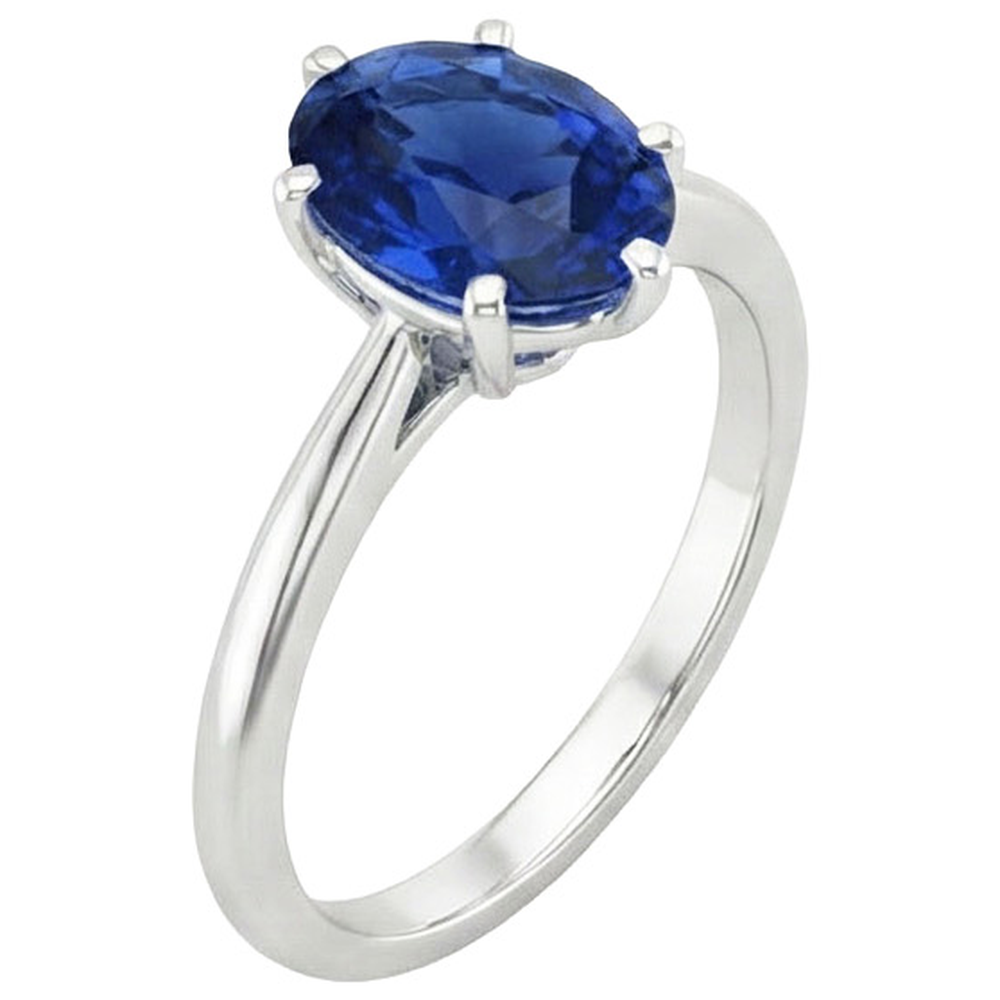 Solitario Anello Di Fidanzamento Taglio Ovale Zaffiro Ceylon 2 Carati