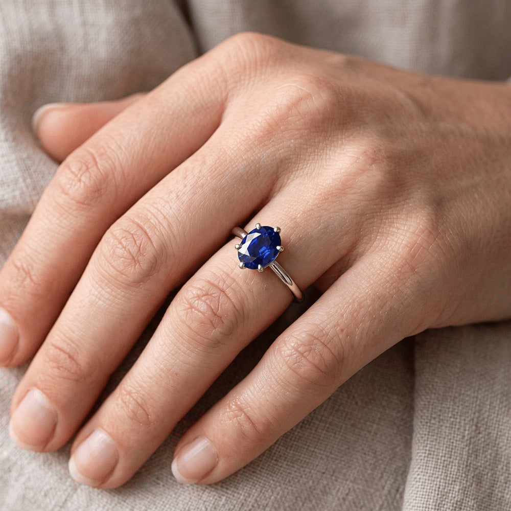 Solitario Anello Di Fidanzamento Taglio Ovale Zaffiro Ceylon 2 Carati