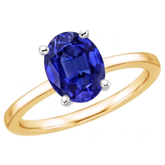 Solitario Anello Gemma Gioielli Ovale Blu Zaffiro 2.50 Carati