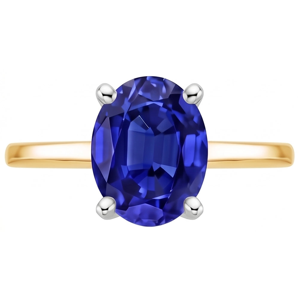 Solitario Anello Gemma Gioielli Ovale Blu Zaffiro 2.50 Carati
