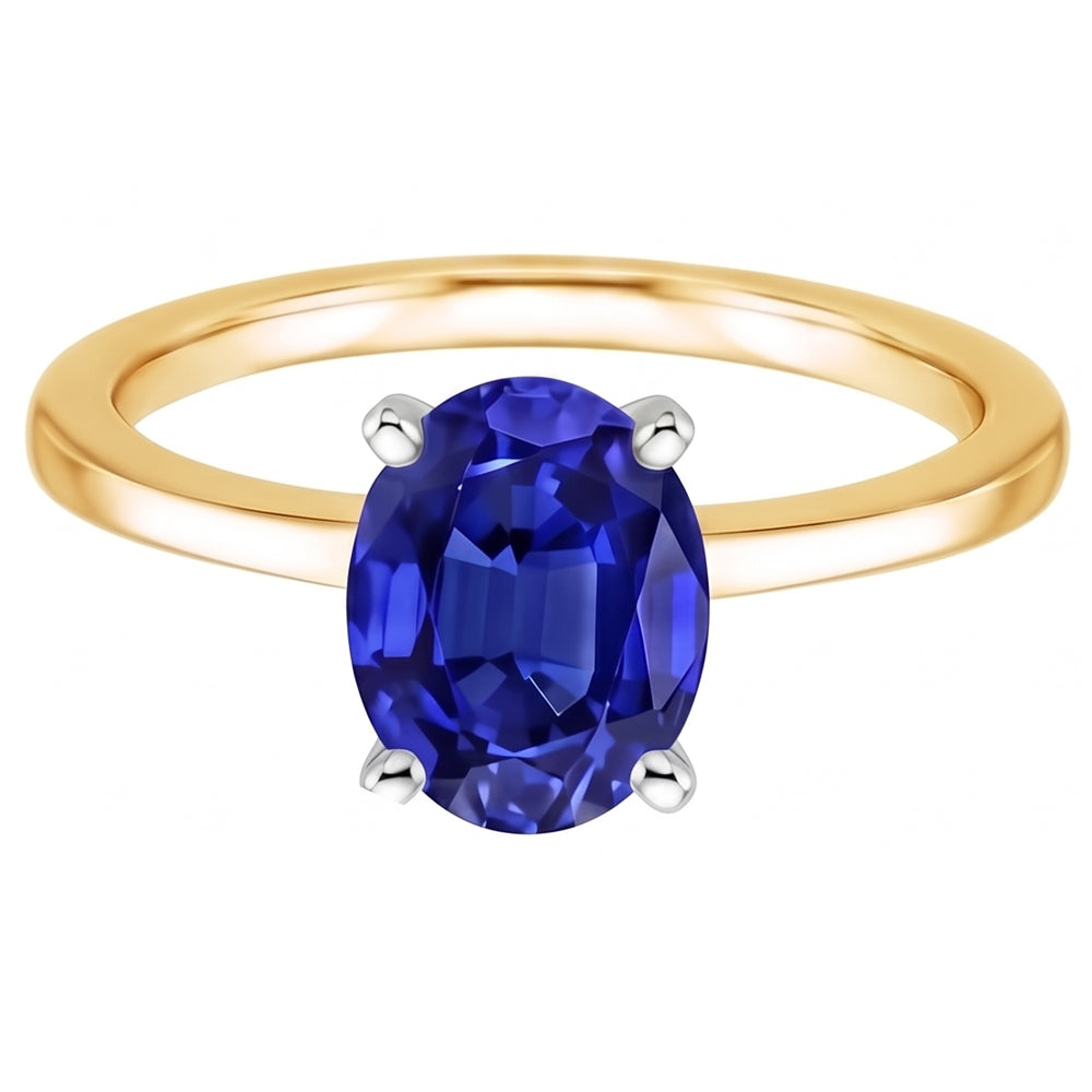 Solitario Anello Gemma Gioielli Ovale Blu Zaffiro 2.50 Carati