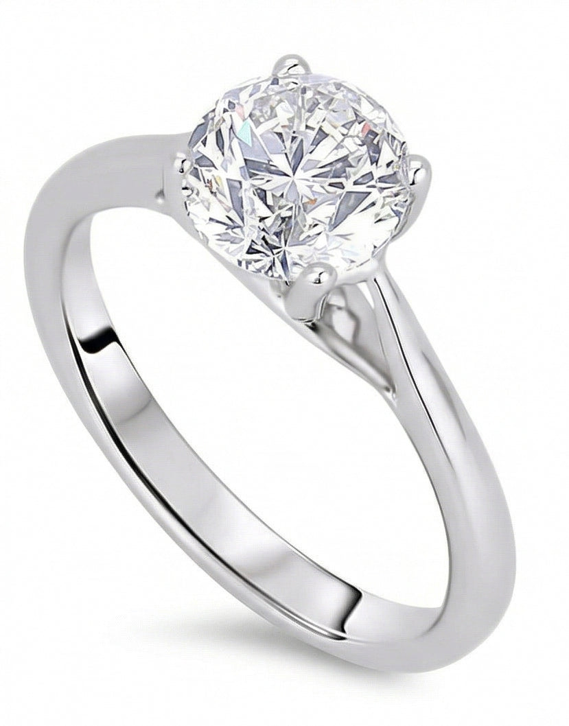 Solitario Anello Nuziale In Oro Bianco Con Naturale Diamante Taglio Rotondo 2 Carati 14K