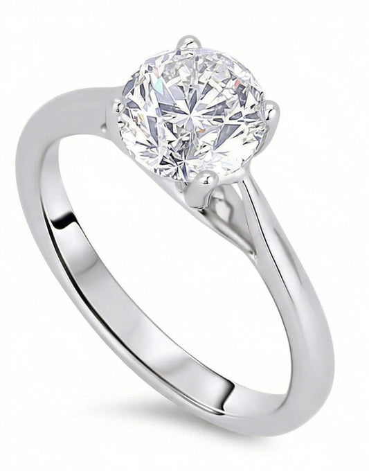 Solitario Anello Nuziale In Oro Bianco Con Naturale Diamante Taglio Rotondo 2 Carati 14K