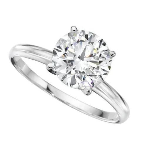 Solitario Anello Nuziale In Oro Bianco Con Vero Diamante Taglio Rotondo 2.50 Carati 14K