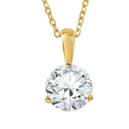 Solitario Collana Con Ciondolo Con Vero Diamanti Rotondi Grandi 3 Carati Oro Giallo 14K