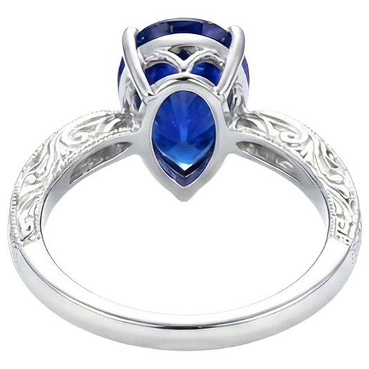 Solitario Con Accenti Anello Milgrain Gambo Blu Zaffiro 3.50 Carati