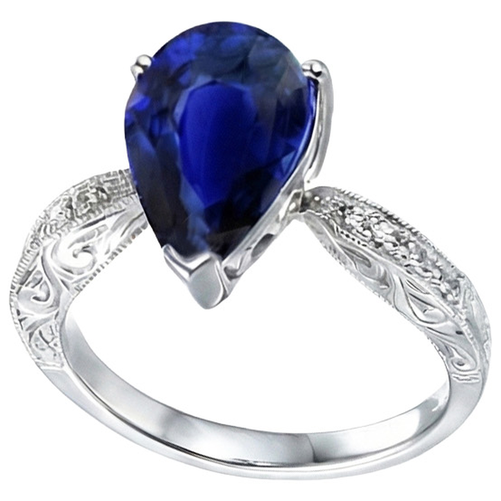 Solitario Con Accenti Anello Milgrain Gambo Blu Zaffiro 3.50 Carati