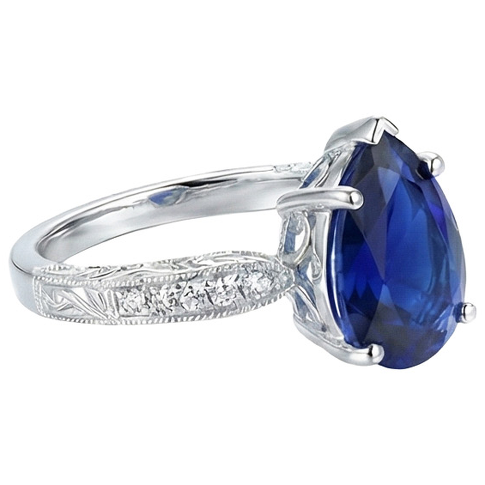 Solitario Con Accenti Anello Milgrain Gambo Blu Zaffiro 3.50 Carati
