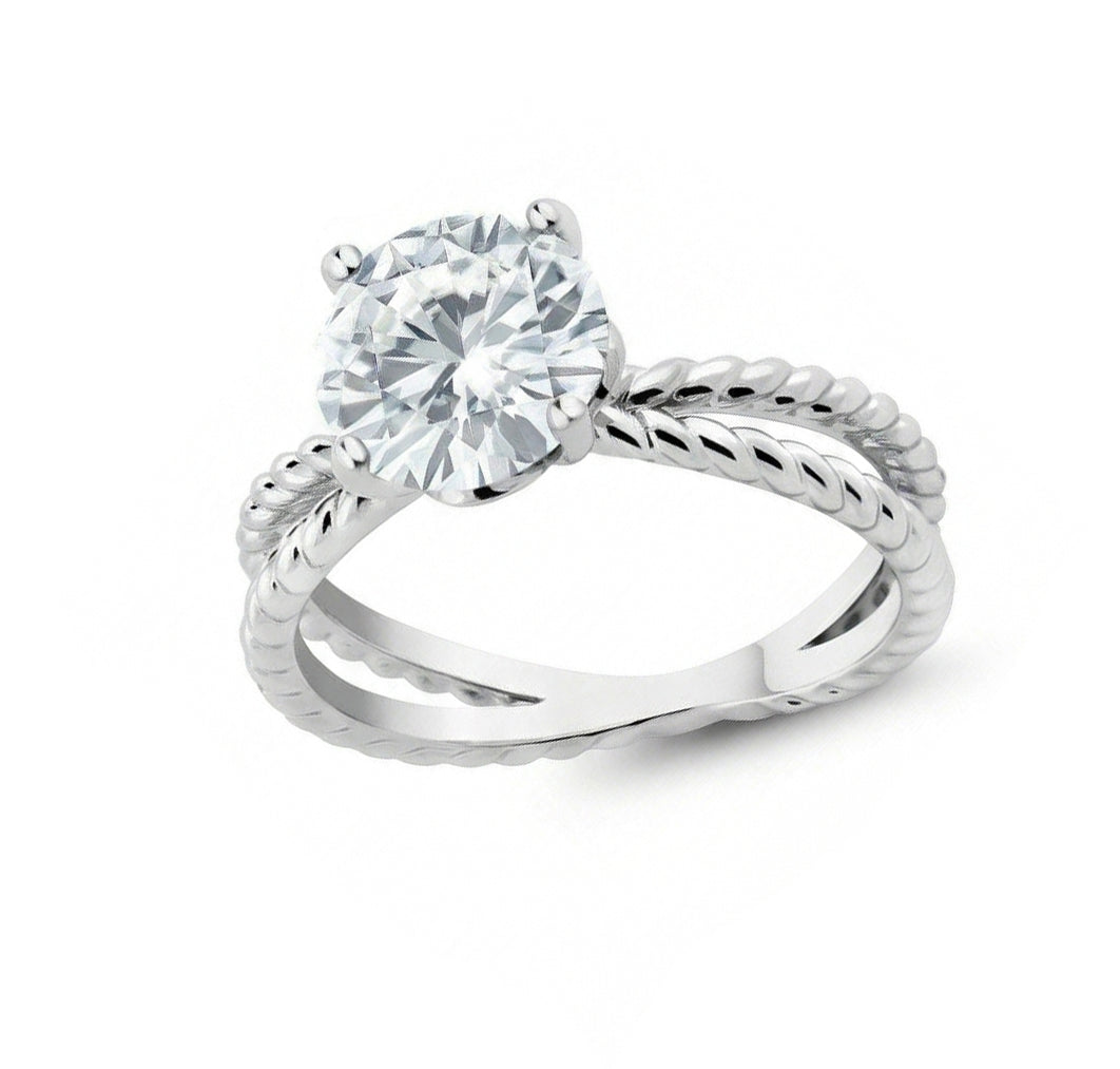 Solitario Con Genuino Diamante A Gambo Spezzato 3 Ct Fede Nuziale In Oro Bianco 14K