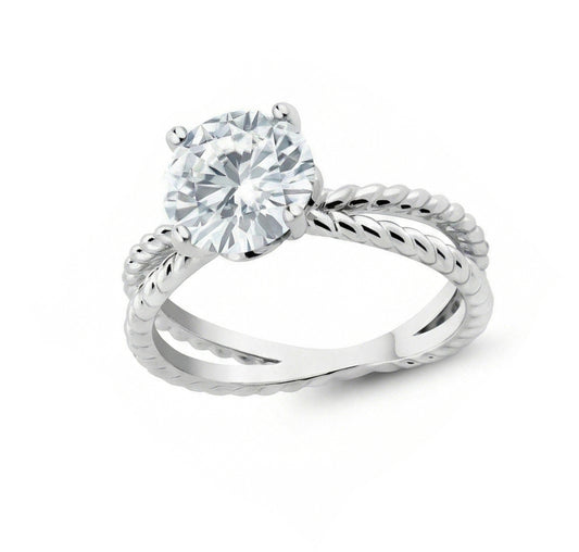 Solitario Con Genuino Diamante A Gambo Spezzato 3 Ct Fede Nuziale In Oro Bianco 14K