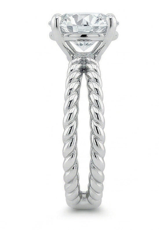 Solitario Con Genuino Diamante A Gambo Spezzato 3 Ct Fede Nuziale In Oro Bianco 14K